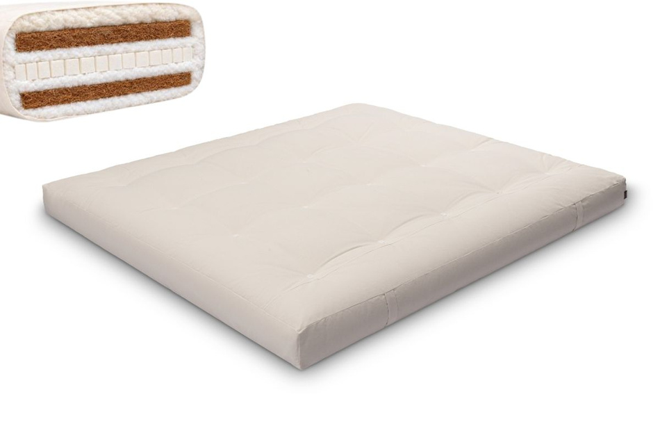 Materac 180x200 naturalny z wełną, lateksem i 2x kokosem - Futon Pascall Comfort Wool Hard Ecru