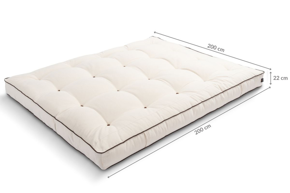 Materac 200x200 naturalny z wełną, lateksem i 2x kokosem - Futon Pascall Comfort Wool Hard Kedro Ecru