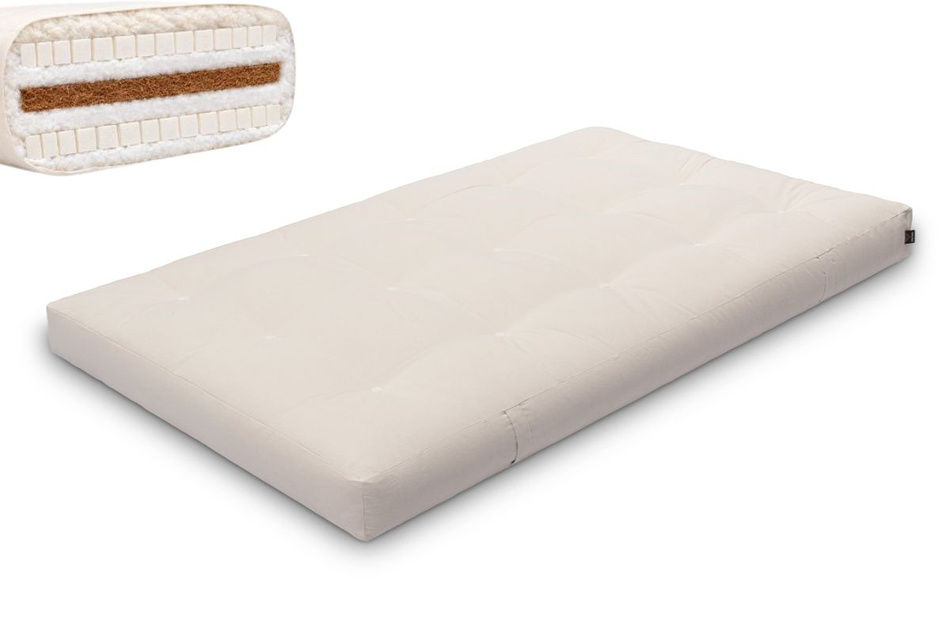 Materac 120x200 naturalny z wełną, kokosem i 2x lateks - Futon Pascall Comfort Wool Ecru