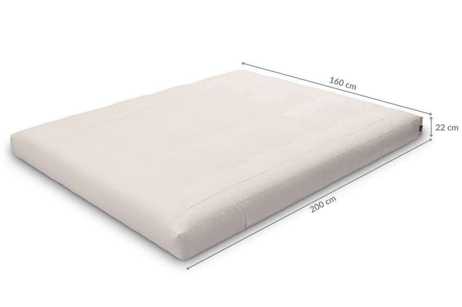 Materac 160x200 naturalny z wełną, lateksem i 2x kokosem - Futon Pascall Comfort Wool Hard Ecru