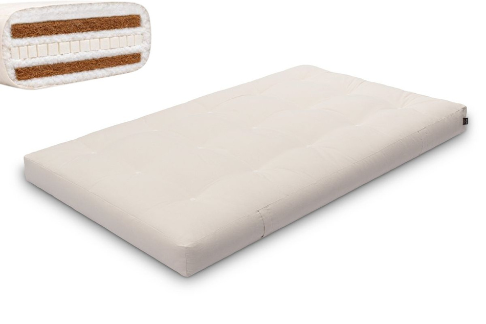 Materac 120x200 naturalny z lateksem i 2x kokosem - Futon Pascall Comfort Relax Hard Ecru