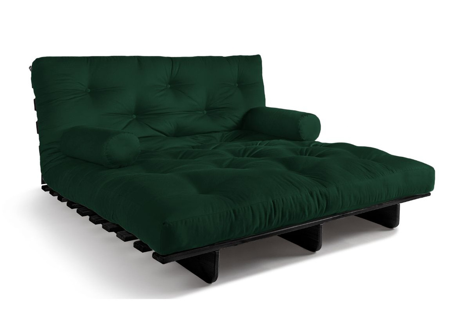 Sofa rozkładana 140x200 - Slim Basic Black - Pascall Futon Butelkowa Zieleń