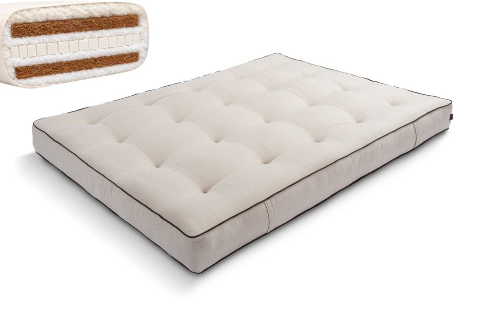 Materac 200x200 naturalny z wełną, lateksem i 2x kokosem - Futon Pascall Comfort Wool Hard Kedro Len