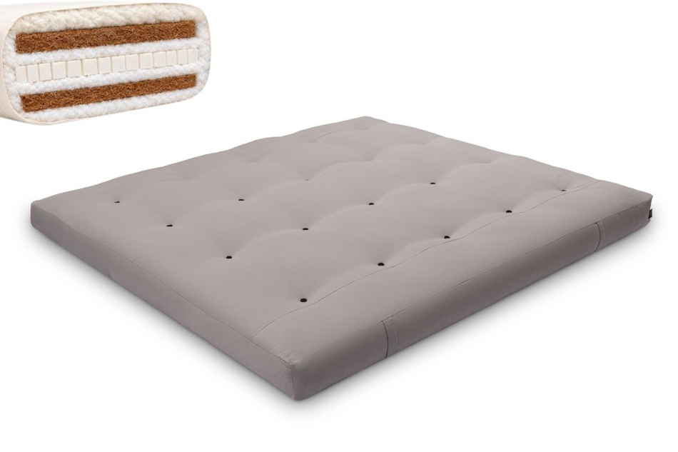 Materac 180x200 naturalny z wełną, lateksem i 2x kokosem - Futon Pascall Comfort Wool Hard Szary