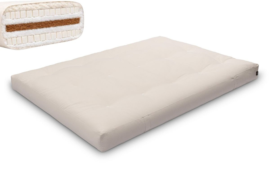 Materac 140x200 naturalny z wełną, kokosem i 2x lateks - Futon Pascall Comfort Wool Ecru