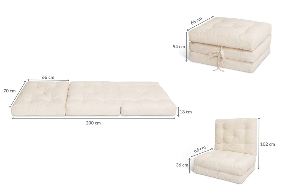 Materac Składany 70x200 - Futon Pascall Flex Natural Ecru