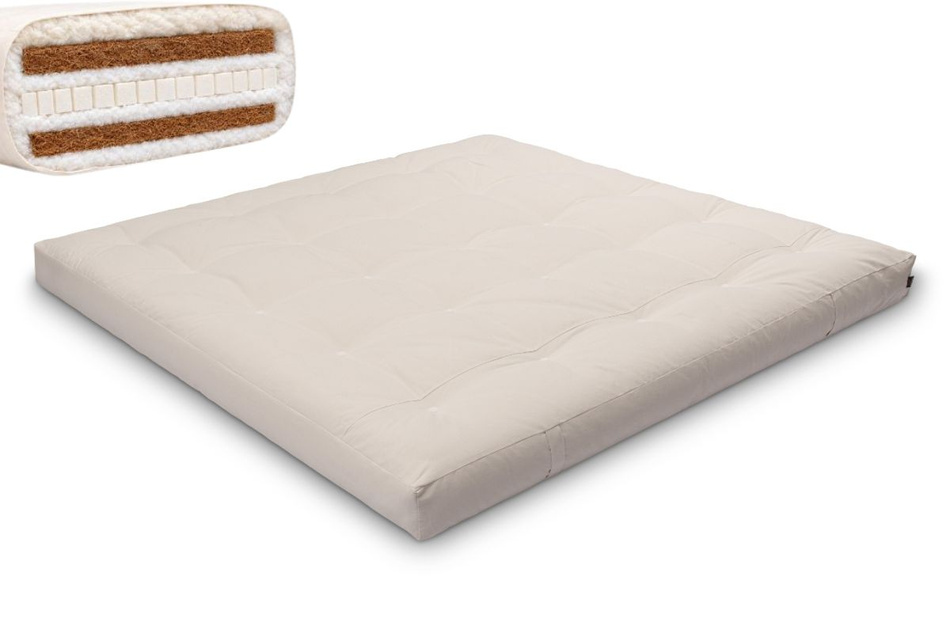 Materac 200x200 naturalny z wełną, lateksem i 2x kokosem - Futon Pascall Comfort Wool Hard Ecru