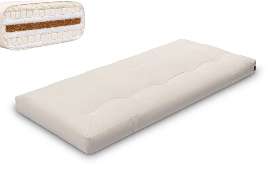 Materac 90x200 naturalny z wełną, kokosem i 2x lateks - Futon Pascall Comfort Wool Ecru