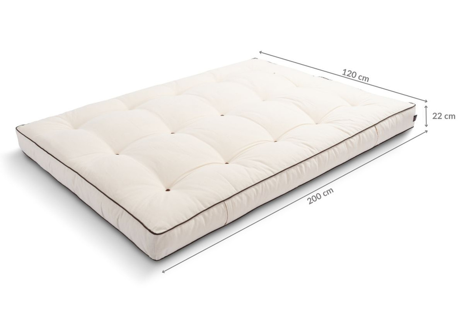Materac 120x200 naturalny z wełną, lateksem i 2x kokosem - Futon Pascall Comfort Wool Hard Kedro Ecru
