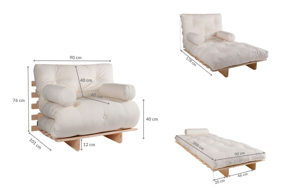 Sofa rozkładana 90x200 - Slim Exclusive Black - Pascall Futon Beżowy