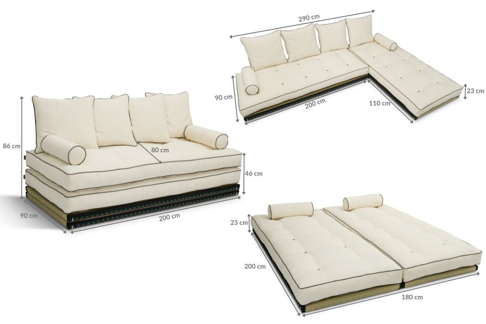 Sofa Tatami Medium Duo Coco Kedro 90x200 - Pascall Futon Ecru