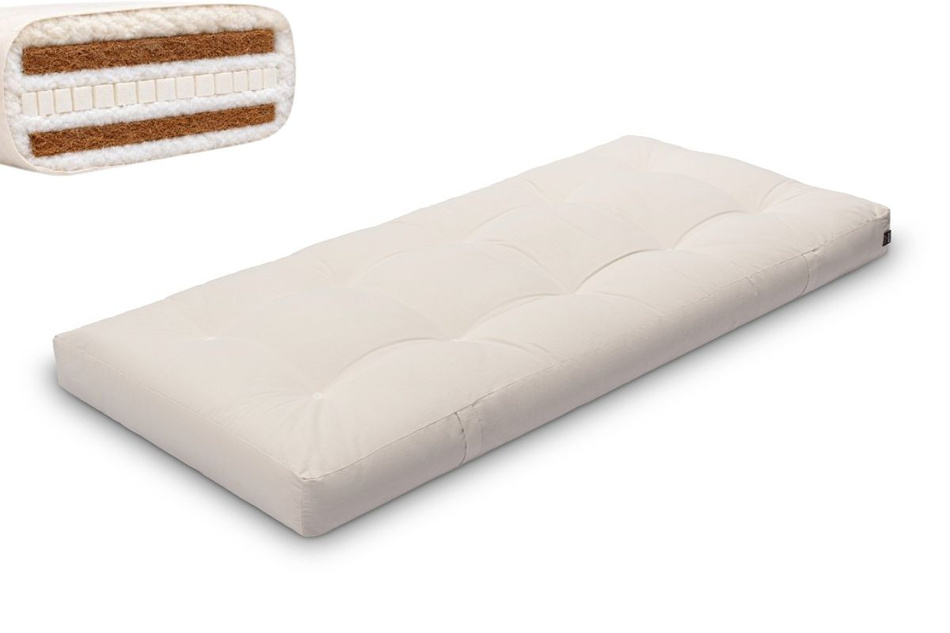 Materac 90x200 naturalny z wełną, lateksem i 2x kokosem - Futon Pascall Comfort Wool Hard Ecru