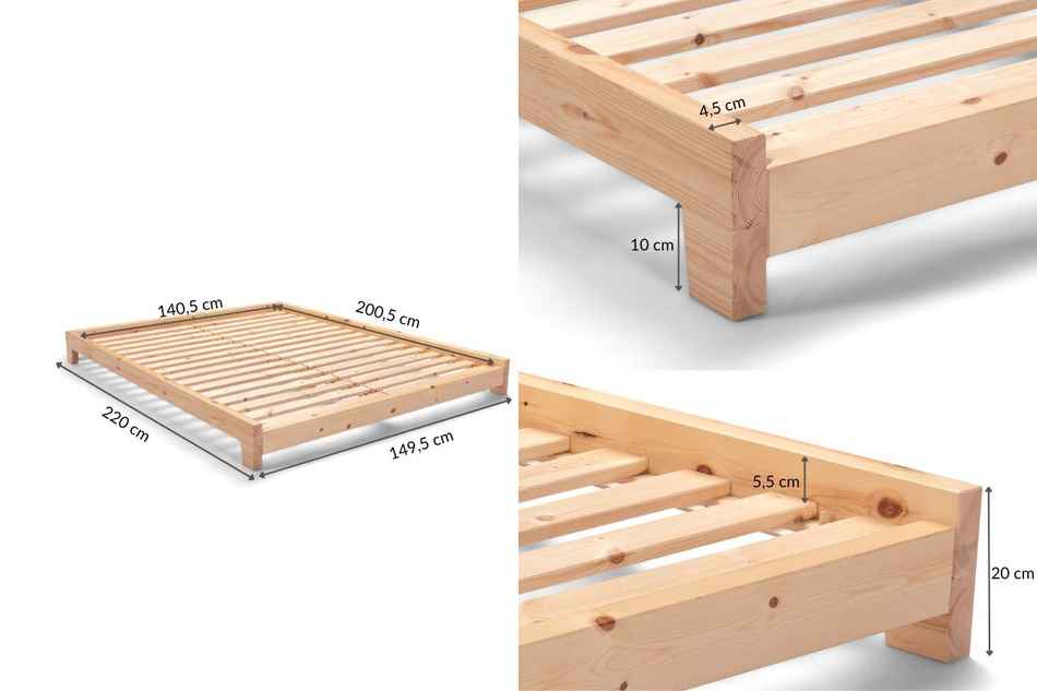 Pascall Łóżko Drewniane 140x200 - Aisha Basic Natura Tatami