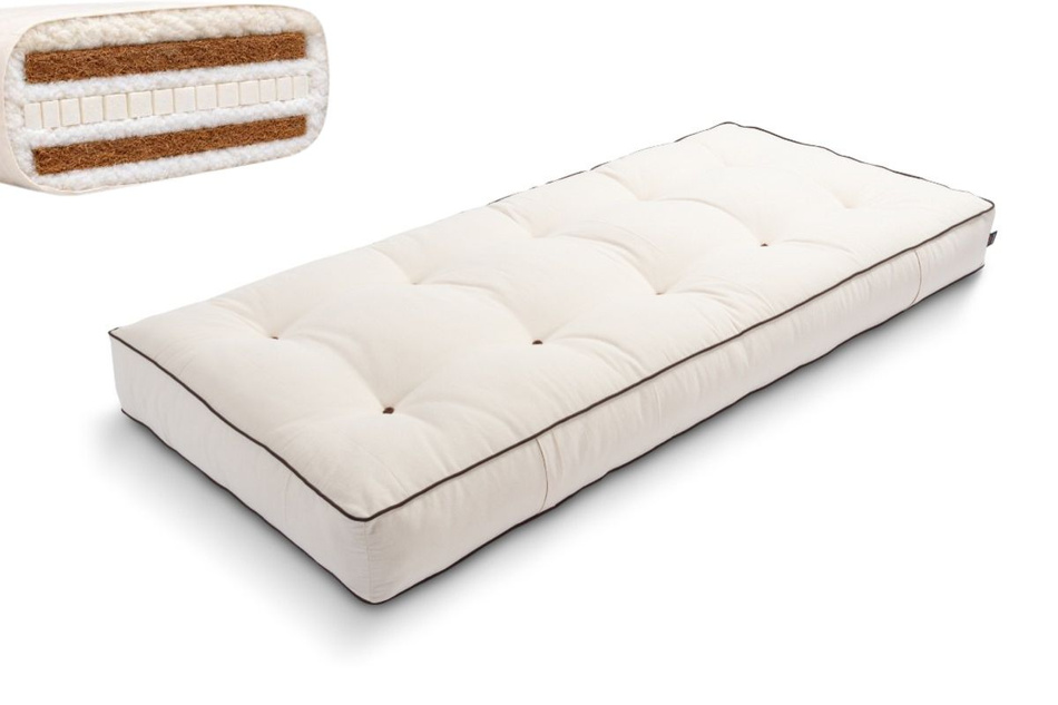 Materac 90x200 naturalny z wełną, lateksem i 2x kokosem - Futon Pascall Comfort Wool Hard Kedro Ecru