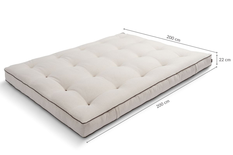 Materac 200x200 naturalny z wełną, lateksem i 2x kokosem - Futon Pascall Comfort Wool Hard Kedro Len
