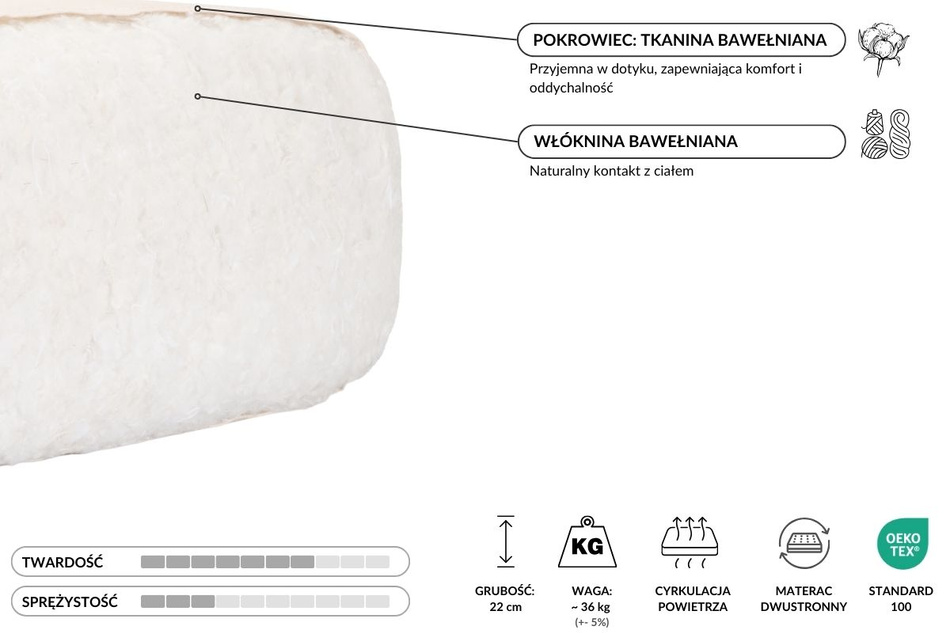 Materac 120x200 naturalny - Futon Pascall Comfort Natural Kedro Len